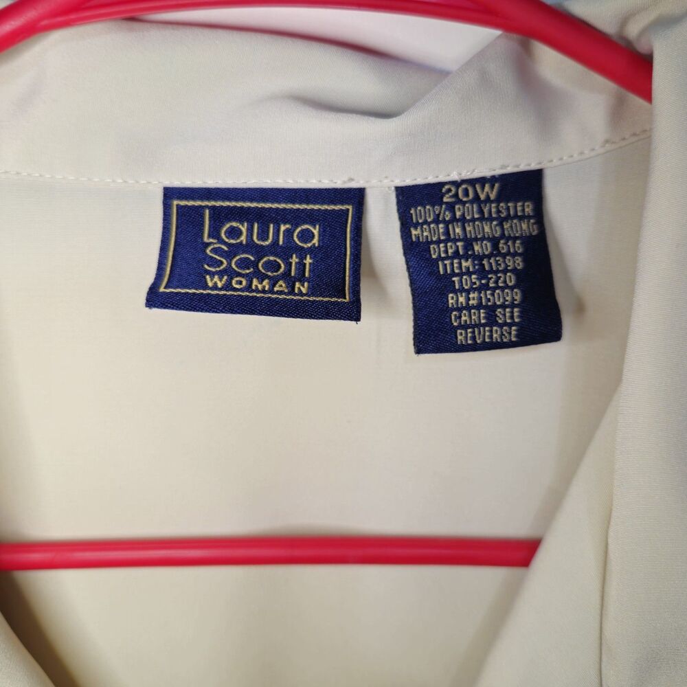 Vintage Laura Scott Blouse 20W Embroidered Floral Button Front Beige Top - Picture 4 of 9
